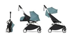 Stokke BABYZEN YOYO² Compact Travel Stroller Complete Bundle With 0+ Newborn Pack -Megababies USA 3 YOYO 2 Co WHITE FRAME AQUA WEB
