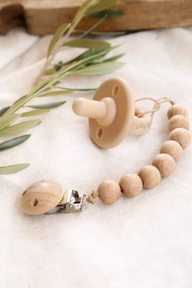 The Frenchie Knot Wood Beaded Pacifier Clip 1 The Frenchie Knot Wood Beaded Pacifier Clip