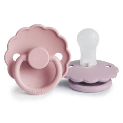 Mushie FRIGG Daisy Silicone Pacifier 2-Pack -Megababies USA Baby Pink Soft Lilac Daisy twopack silicone 0 6 1