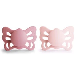Mushie FRIGG Butterfly Anatomical Silicone Pacifier 2-Pack -Megababies USA Cedar BabyPink Butterfly f f silicone 0 6