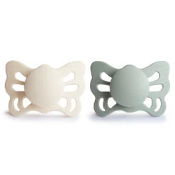 Mushie FRIGG Butterfly Anatomical Silicone Pacifier 2-Pack -Megababies USA Cream Sage Butterfly f f silicone 0 6