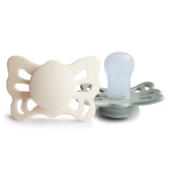 Mushie FRIGG Butterfly Anatomical Silicone Pacifier 2-Pack -Megababies USA Cream Sage Butterfly silicone 0 6
