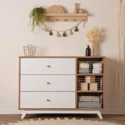 Dadada Central Park 3-Drawer Dresser -Megababies USA DD CentralPark LF RedOak WhiteBaskets 2