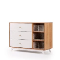 Dadada Central Park 3-Drawer Dresser -Megababies USA DD CentralPark P Dresser RedOak 45Angle