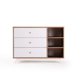 Dadada Central Park 3-Drawer Dresser -Megababies USA DD CentralPark P Dresser RedOak BlackBaskets