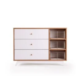 Dadada Central Park 3-Drawer Dresser -Megababies USA DD CentralPark P Dresser RedOak Front Baskets