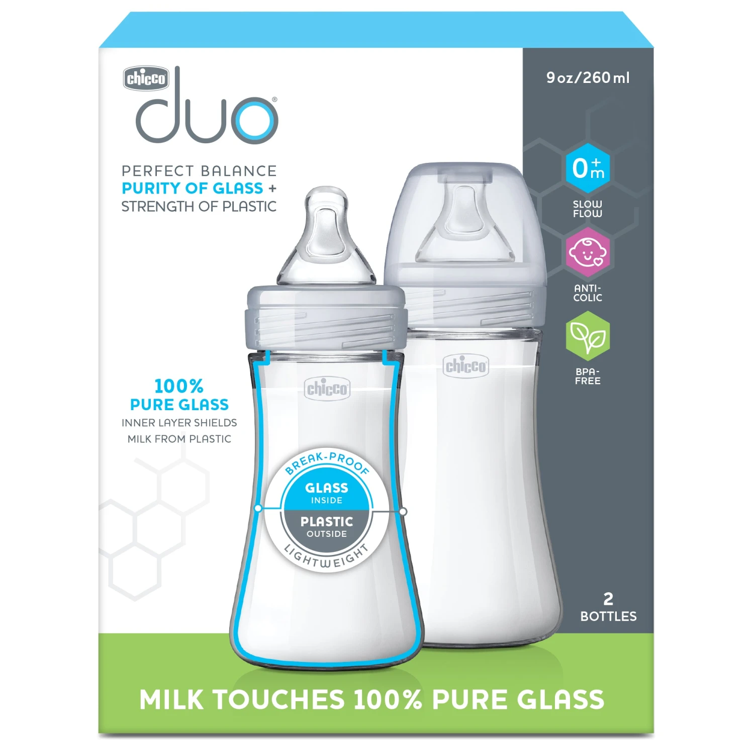 Chicco Duo 9oz. Hybrid Baby Bottle With Invinci-Glass Inside/Plastic Outside 2-Pack 6 Chicco Duo 9oz. Hybrid Baby Bottle With Invinci-Glass Inside/Plastic Outside 2-Pack - Image 6