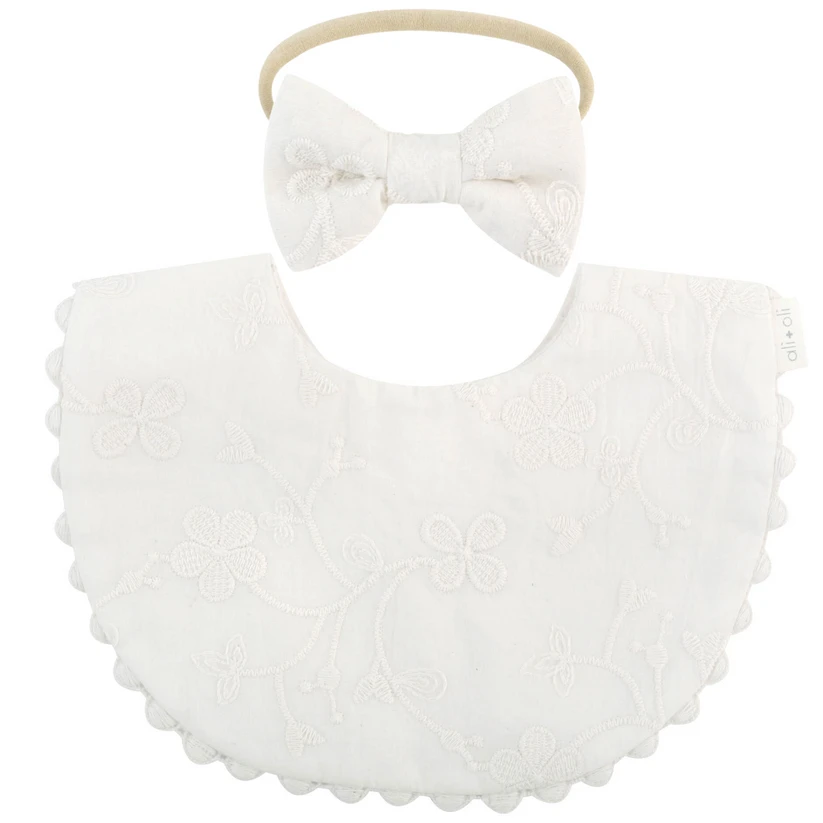 Ali+Oli Cotton Double Sided Baby Bib With Bow 1 Ali+Oli Cotton Double Sided Baby Bib With Bow