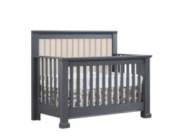 Natart Taylor 5-in-1 Convertible Crib With Channel Tufted Panel -Megababies USA FB taylor graphite crib with panel talc corners