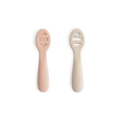 Mushie First Feeding Baby Spoons 2-Pack -Megababies USA FirstFeedingBabySpoons2Pack Blush ShiftingSand
