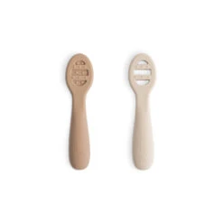 Mushie First Feeding Baby Spoons 2-Pack -Megababies USA FirstFeedingBabySpoons2Pack Natural ShiftingSand