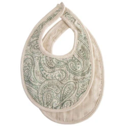 Mushie Muslin Baby Bib 2-Pack 24 Mushie Muslin Baby Bib 2-Pack -Megababies USA GreenPaisley Fog MuslinBib2pack