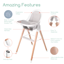 Children Of Design Classic Non-Reclinable High Chair With Removable Seat Cushion -Megababies USA Grwithcushwithstep Features