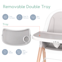 Children Of Design Classic Non-Reclinable High Chair With Removable Seat Cushion -Megababies USA Grwithcushwithstep Removabledoubletray