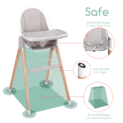 Children Of Design Classic Non-Reclinable High Chair With Removable Seat Cushion -Megababies USA Grwithwithstep Safe