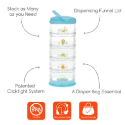 Innobaby Packin' SMART Stackables Formula Dispenser And Snack Case - 5 Tier -Megababies USA IB A sku with icons ver2 5tier Zoo Stackables Blue 43236.1615572216