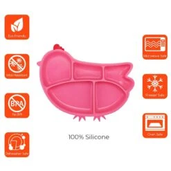 Innobaby Din Din SMART Silicone Suction Divided Plate - Chicken -Megababies USA IB A sku with icons ver2 Chicken Plate 65561.1549639284.1280.1280 04836.1615500568