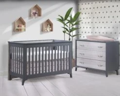 Tulip - Metro Convertible Crib And 3 Drawer Dresser XL -Megababies USA Metro Collection 01 White and Charcoal Room shot 10 crib min