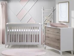 Tulip - Metro Convertible Crib And 3 Drawer Dresser XL -Megababies USA Metro Collection 01 White and Natural Room shot 09 crib min