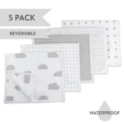 Ely's & Co. Waterproof Reversible Jersey Cotton Burp Cloths / Cloth Diapers - 5 Pack -Megababies USA Muslin Bib MainImage b vv