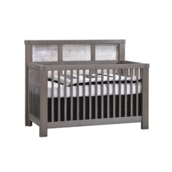 Natart Rustico Moderno ''5-in-1'' Convertible Crib With Wood Panel (w/out Rails) -Megababies USA RM crib grigio white bark