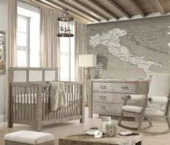 Natart Rustico ''5-in-1'' Convertible Crib With Upholstered Panel Talc (without Rails)