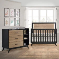 Tulip Sissi Convertible Crib And Dresser Combo -Megababies USA SISSIBLACK NATURALOAK