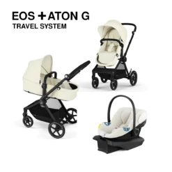 Cybex EOS 5-in-1 Travel System Stroller + Lightweight Aton G Infant Car Seat -Megababies USA SeashellBeige BlackFrame EOS 22