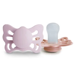 Mushie FRIGG Butterfly Anatomical Silicone Pacifier 2-Pack -Megababies USA SoftLilac PrettyinPeach Butterfly silicone 0 6