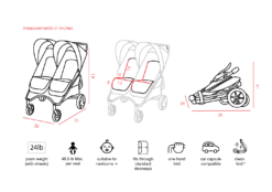 Valco Baby Slim Twin Double Stroller With Bumper Bar -Megababies USA Specs Art USA Slim twin