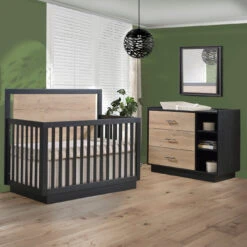 Tulip Tito Convertible Crib And Dresser Combo -Megababies USA TITOBLACK NATURALOAK