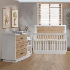 Tulip Tito Convertible Crib And Dresser Combo -Megababies USA TITOPEARLWHT NATURALOAK