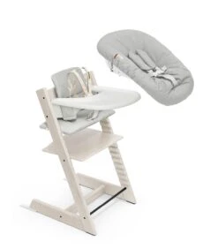 Stokke Tripp Trapp High Chair² With Cushion, Newborn Set + Stokke Tray -Megababies USA USCA Bundle Whitewash TrayWhite NB Grey eCom