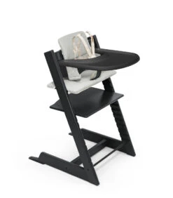 Stokke Tripp Trapp High Chair² With Cushion, Newborn Set + Stokke Tray -Megababies USA USCA TT Bundle 25 eCom TTBlack HarnessWhite CushionNordicGrey TrayBlack eCom