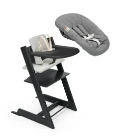 Stokke Tripp Trapp High Chair² With Cushion, Newborn Set + Stokke Tray -Megababies USA USCA TT Bundle 25 eCom TTBlack NBAnthracite eCom