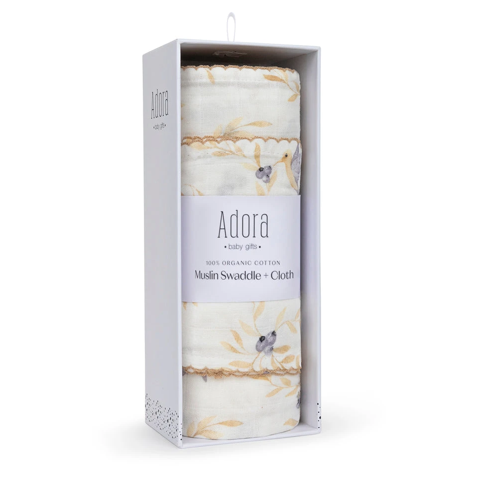 Adora Organic Cotton Muslin Swaddle + Cloth Set 3 Adora Organic Cotton Muslin Swaddle + Cloth Set - Image 3