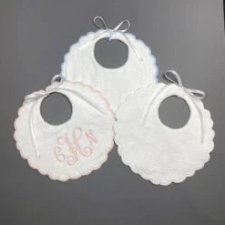 Edward Boutross Scalloped Terry Monogram Baby Bibs