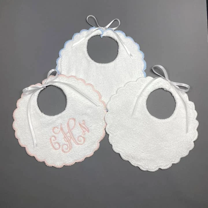 Edward Boutross Scalloped Terry Monogram Baby Bibs 1 Edward Boutross Scalloped Terry Monogram Baby Bibs