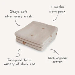 Mushie Organic Cotton Muslin Cloths 3-Pack -Megababies USA muslin cloth pack info