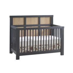 Natart Rustico Moderno ''5-in-1'' Convertible Crib With Wood Panel (w/out Rails) -Megababies USA natart rustico moderno crib graphite naturel imgbank 3000x3000 1